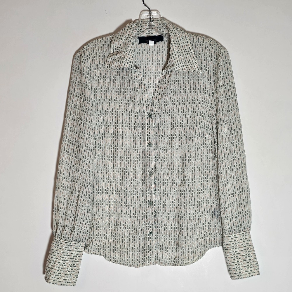 Jones Wear Top Womens 10 Multicolor Teal Pink Button Up Long Sleeve Collared